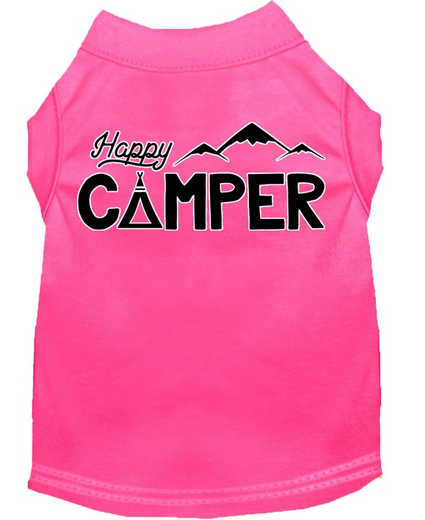 Happy Camper Screen Print Dog Shirt Bright Pink XS